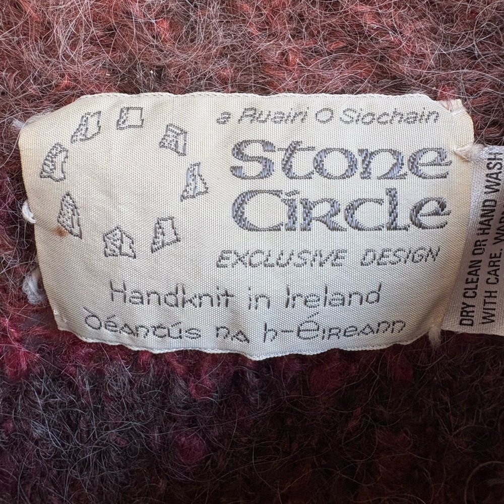 Vintage Stone Circle Handknit Ireland Wool Cardigan Boucle Textured Sweater - Picture 6 of 9